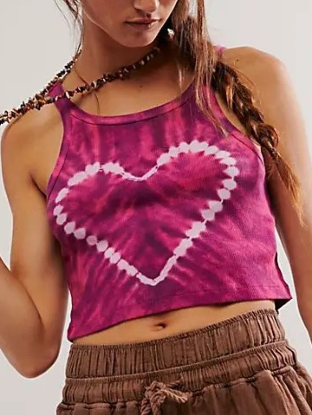Free People One Teaspoon Purple-Pink Tie-Dye Heart Ribbed Crop Tank - Size Large